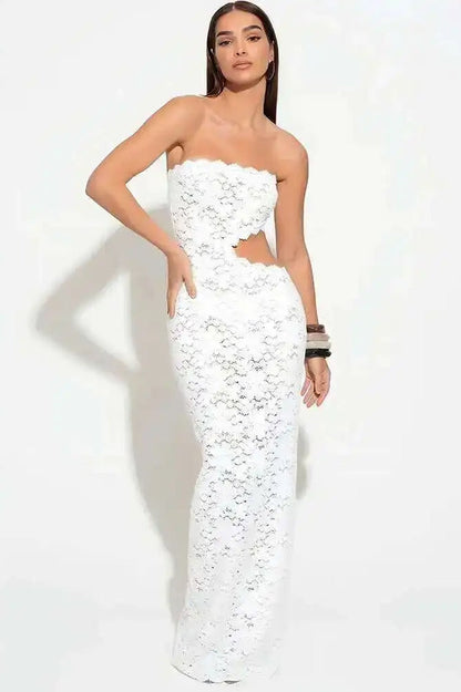 Backless Off-Shoulder Lace Sleeveless Maxi Dress