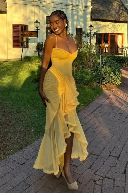 Irregular Ruffle Hem Midi Dress