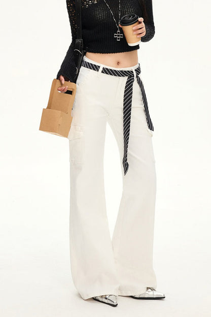 Stretch Slim Fit White Cargo Jeans White / XS