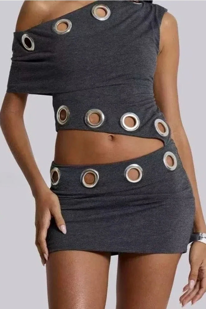 Y2K Off Shoulder Hollow Bodycon Mini Dress