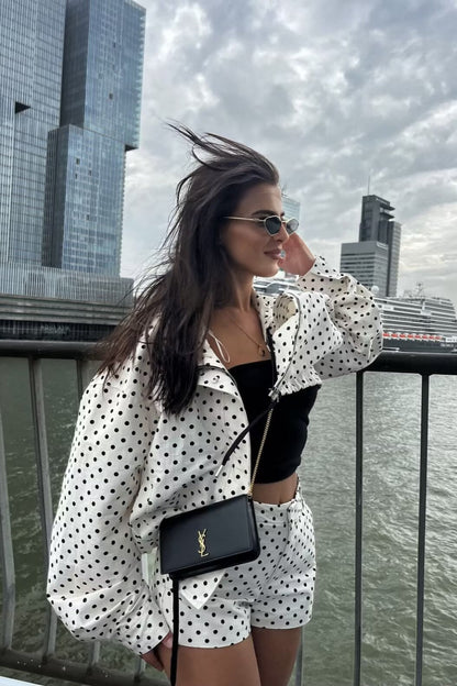 Polka Dot Drawstring Top Two Pieces Set