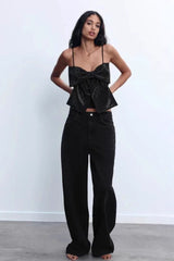 Bow Detail Rhinestone Spaghetti Strap Crop Top