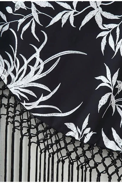 Printed Tassel Patchwork Midi Dress