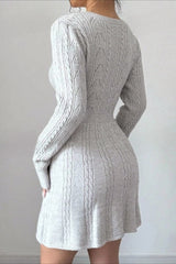 Solid Color Long Sleeve Knit Sweater Dress