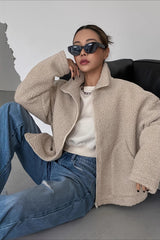 Oversized High Collar Fleece Jacket