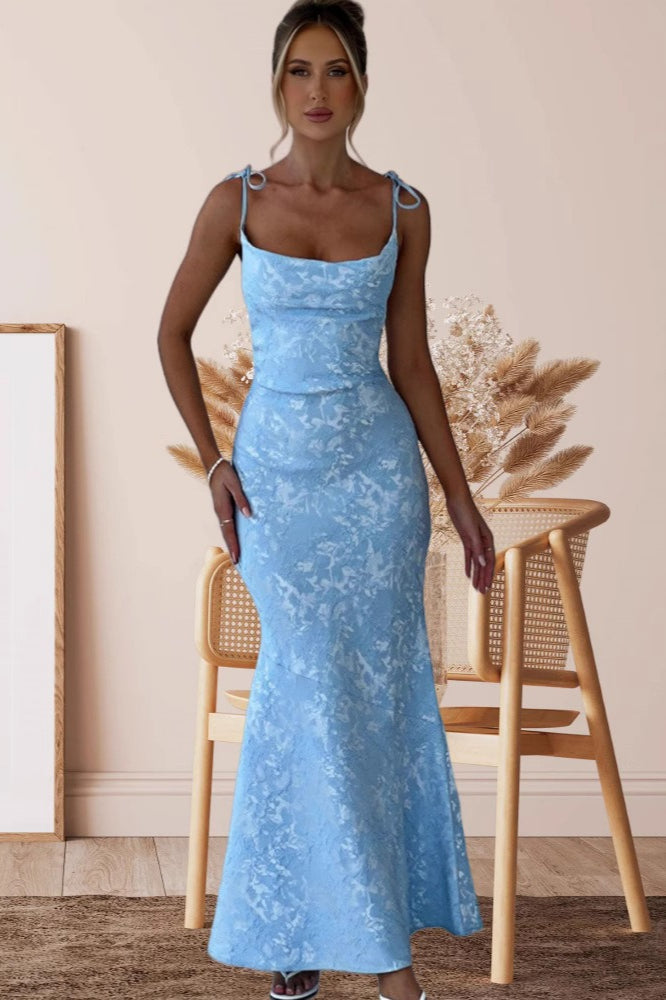 Solid Sash Backless Mermaid Formal Dress S / Blue