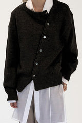 Asymmetrical Button Irregular Slouchy Solid Sweater