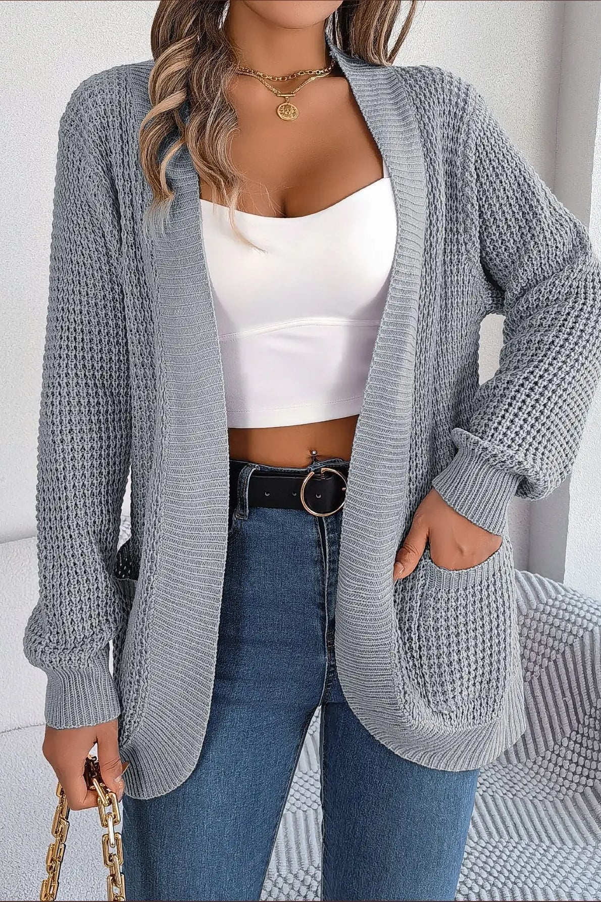 Loose Knit Pocket Cardigan Grey / S