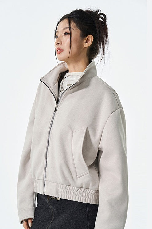 PU Leather Moto Style Longline Jacket S / Ivory