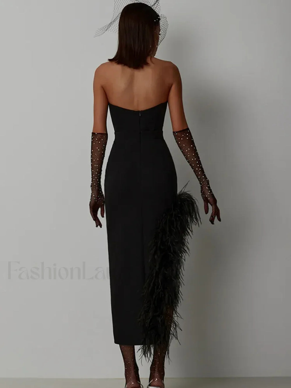 Feather Strapless Bandage Midi Dress