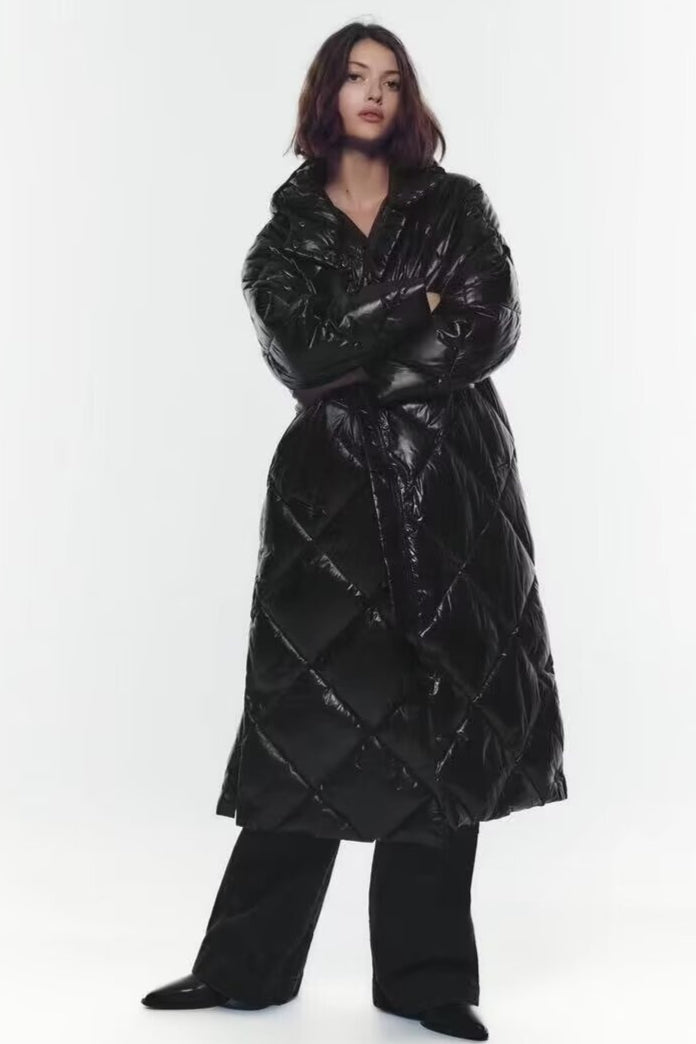 Padded Longline Hooded Puffer Coat Black / XS coats