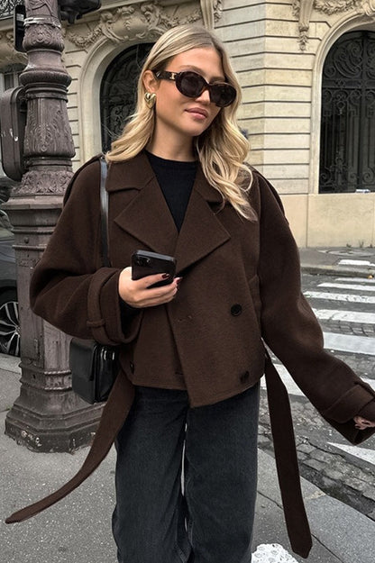 Brown Wool Blend Double Breasted Jacket Brown / S