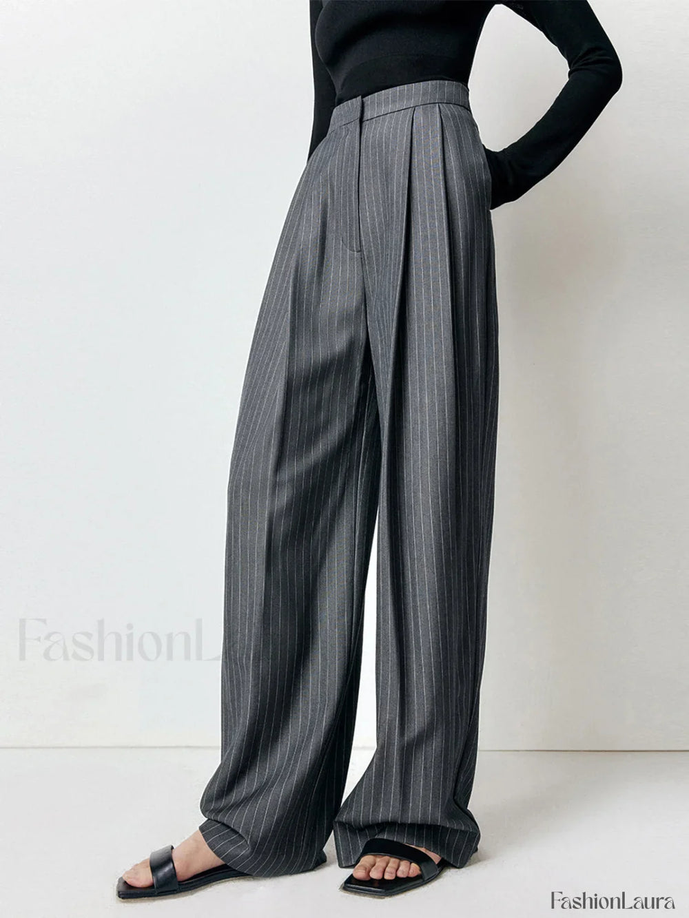First Choice Pinstripe Trendy Wide Leg Dress Pants Pants