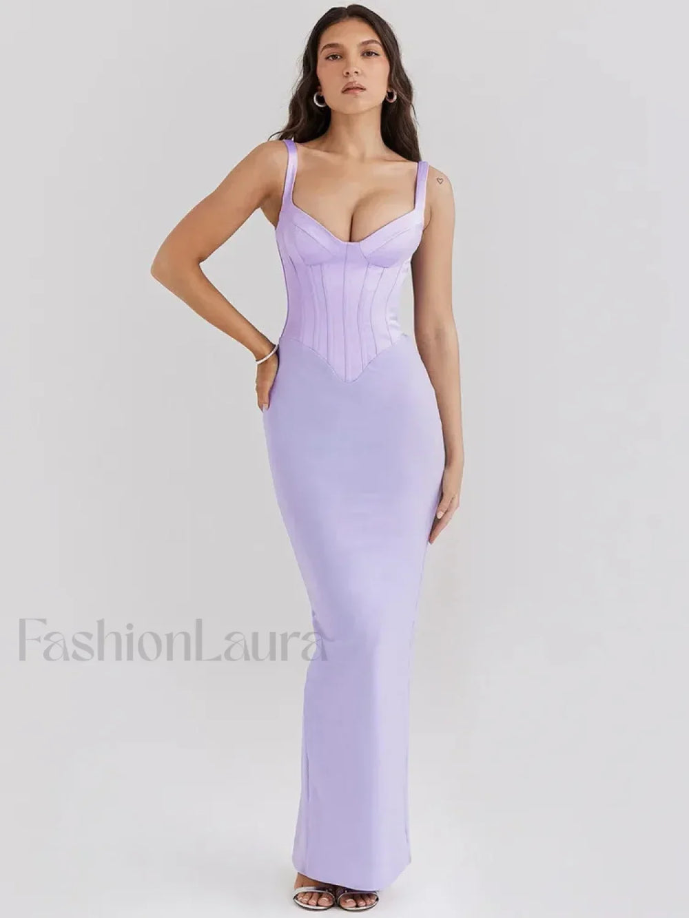 Fishbone Slit Suspender Maxi Dress