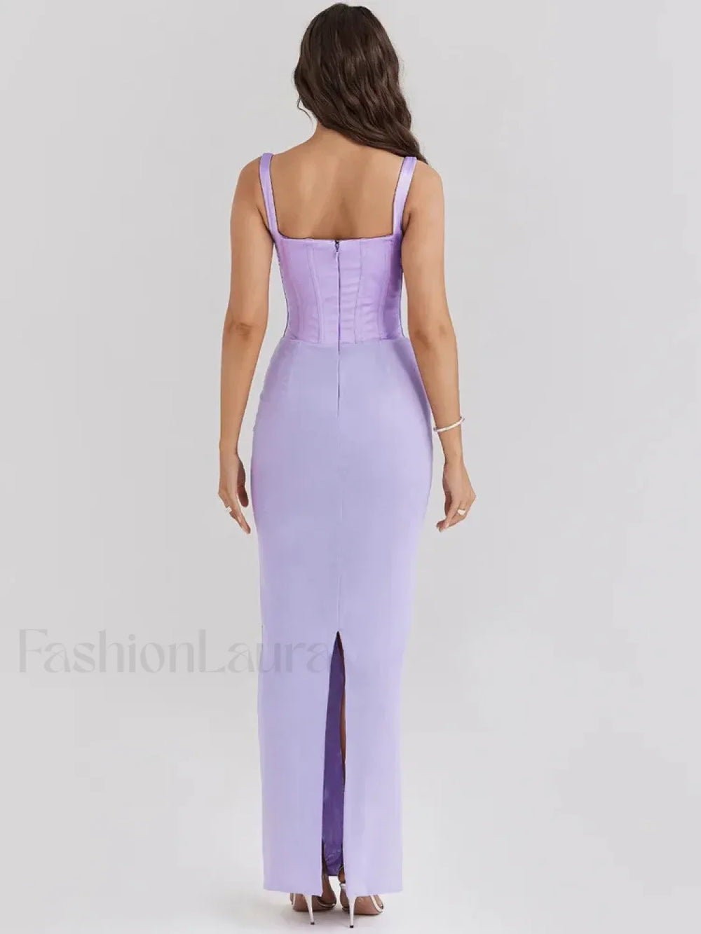 Fishbone Slit Suspender Maxi Dress
