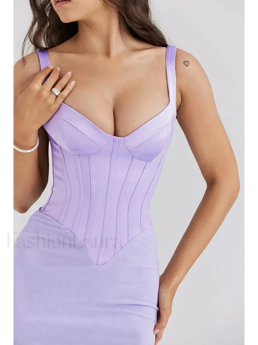 Fishbone Slit Suspender Maxi Dress Lavender / XS