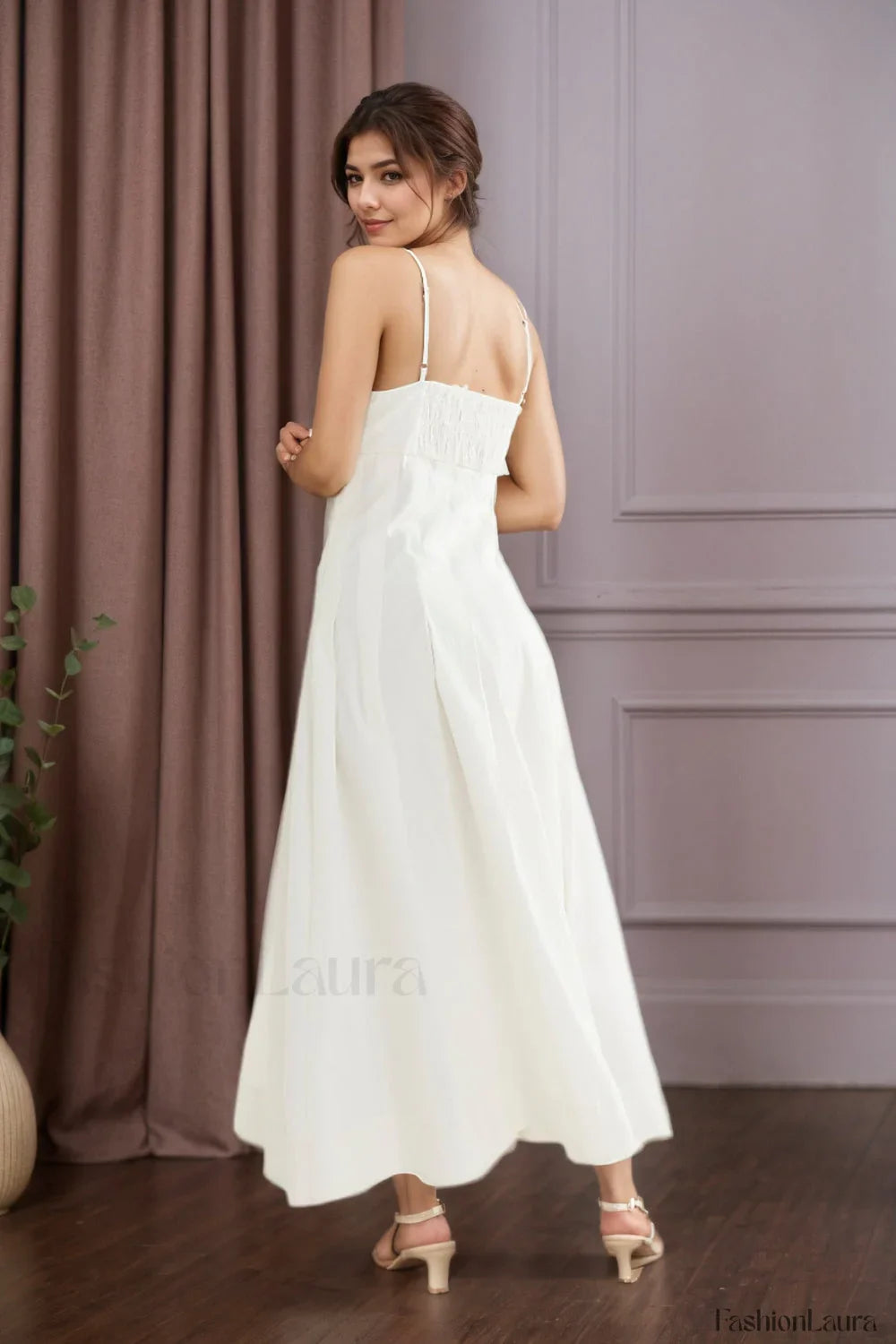 Fishbone Tube Top Sleeveless Waist Flared Maxi Dress