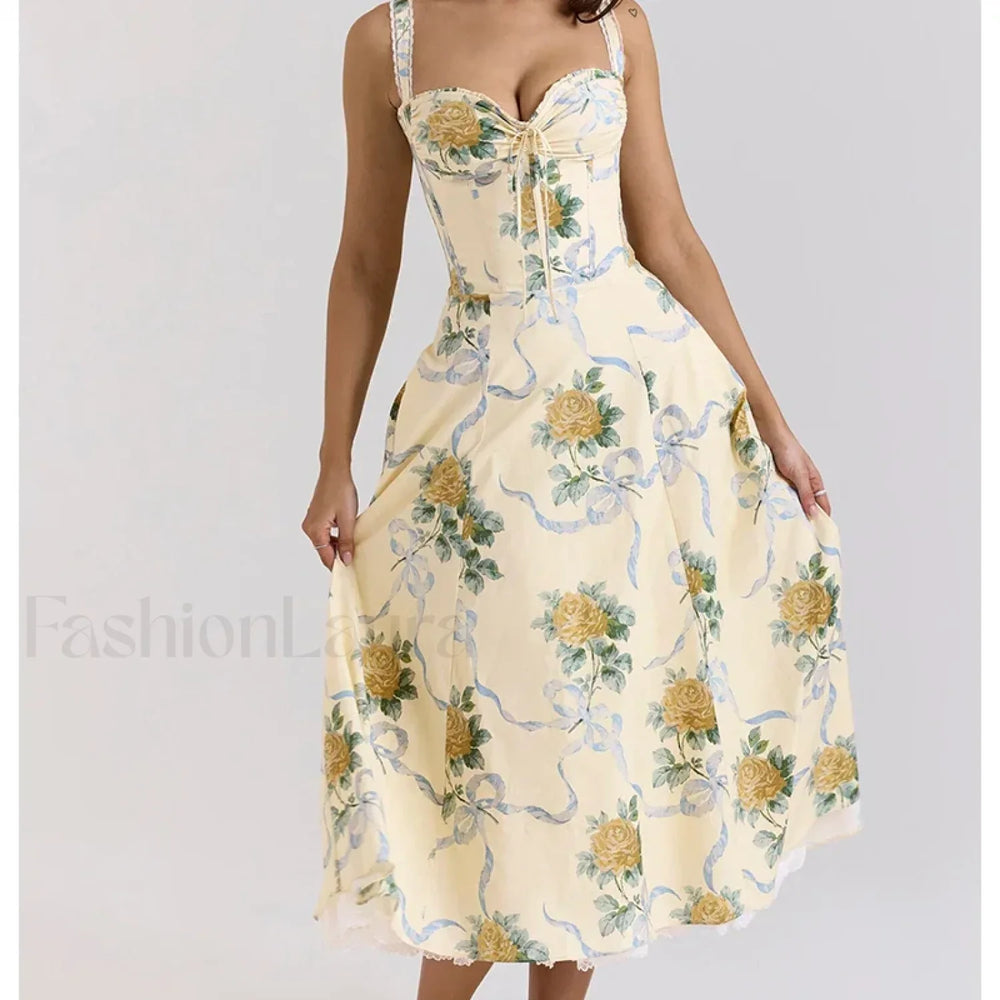 Fishbone Waist Cotton Midi Dress green / S