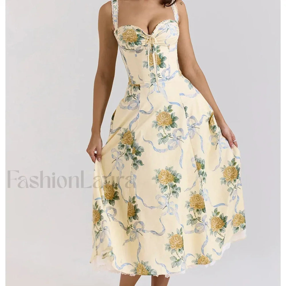 Fishbone Waist Cotton Midi Dress green / S