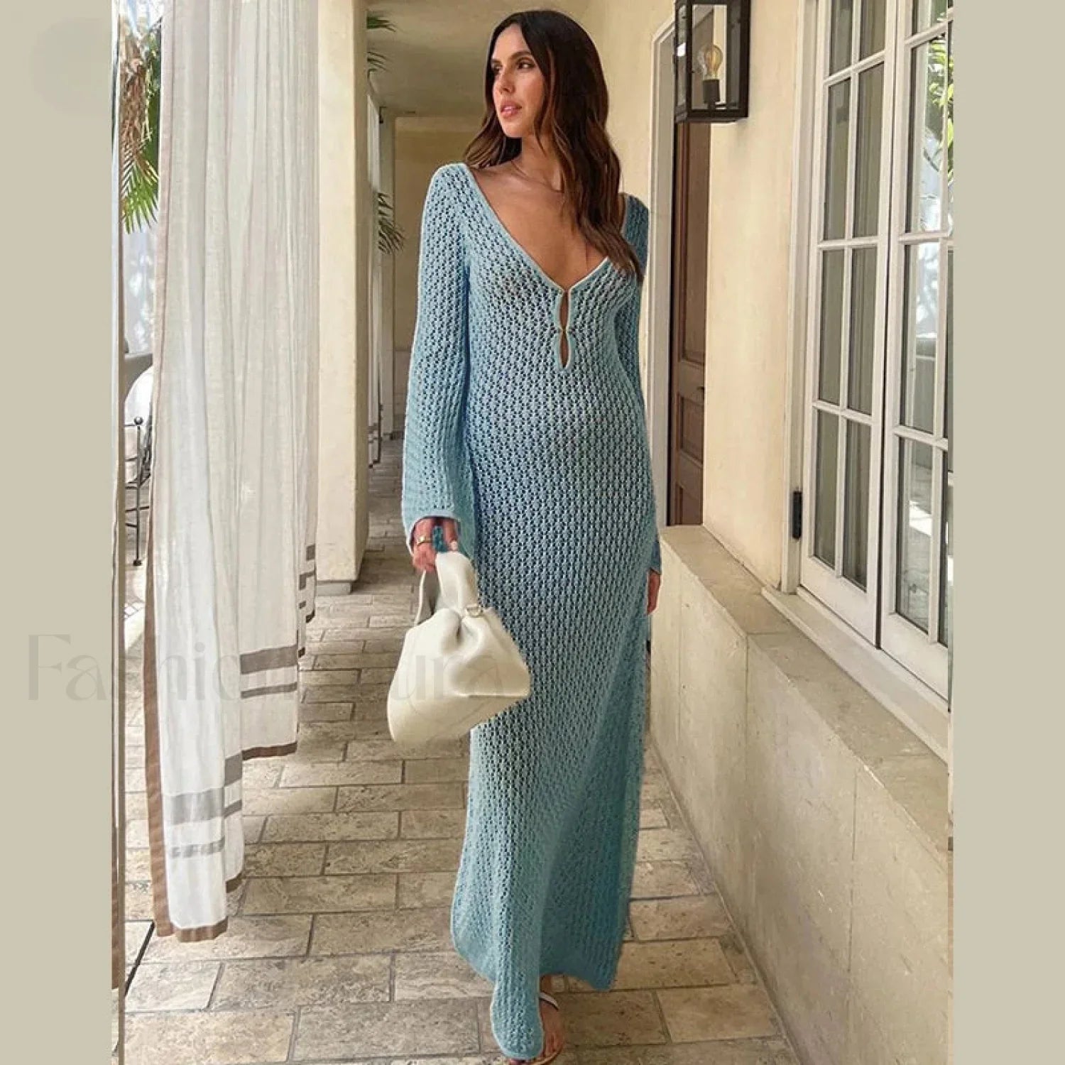Fishtail Flare V Neck Dress Cover Up