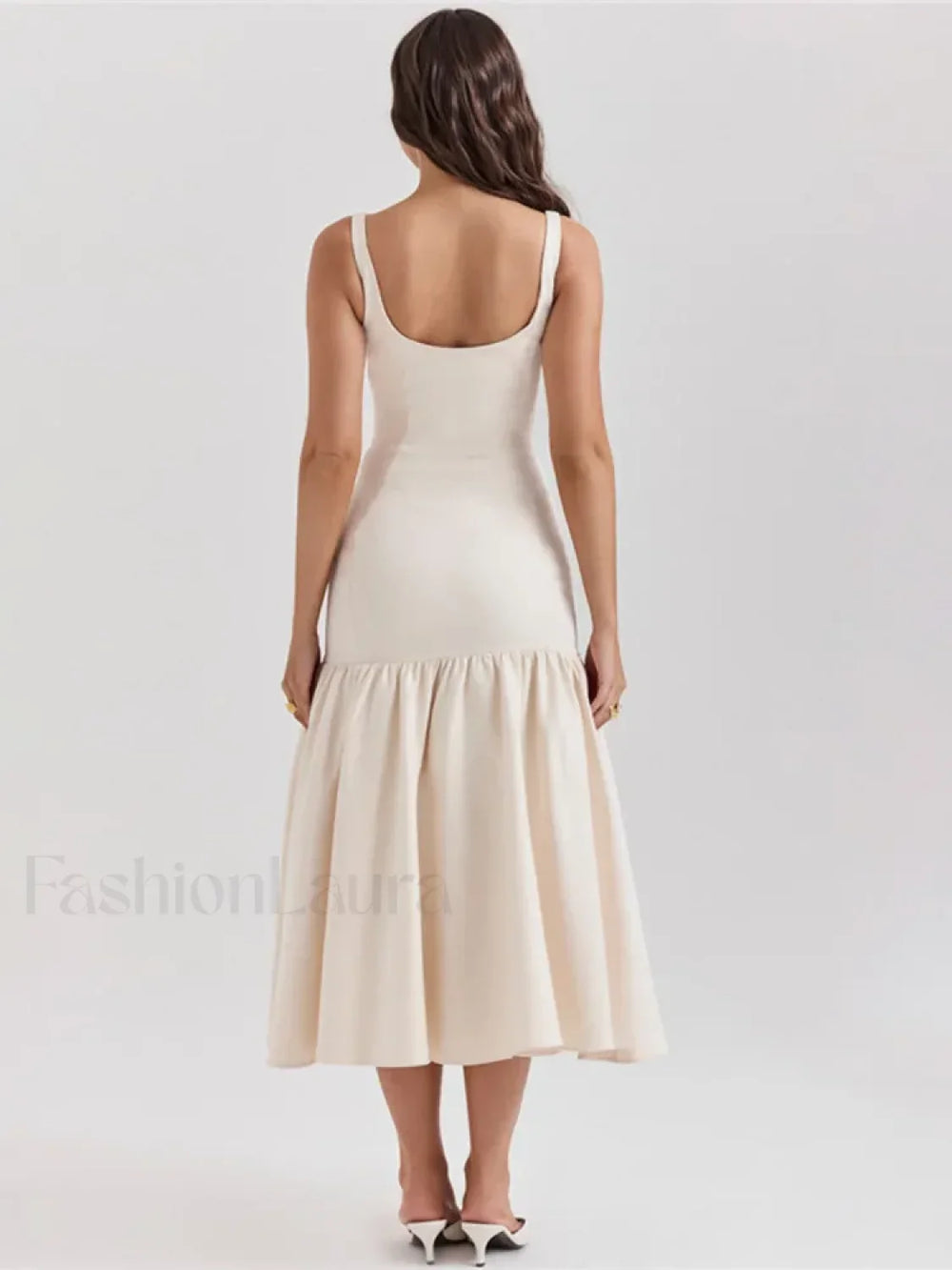 Fishtail Square Collar Midi Dress