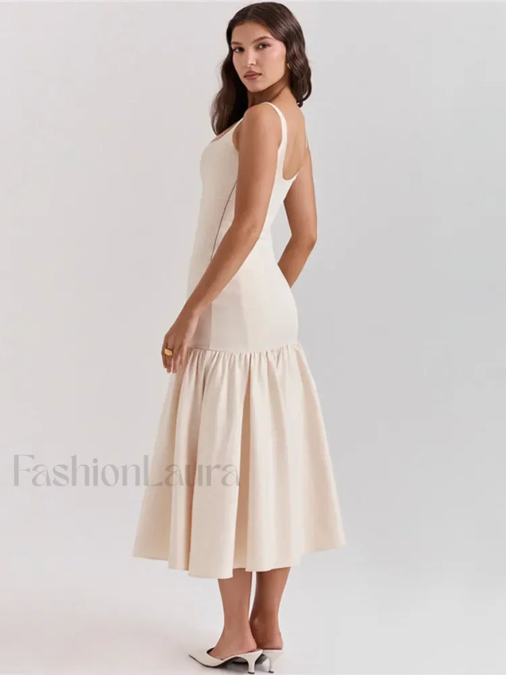 Fishtail Square Collar Midi Dress