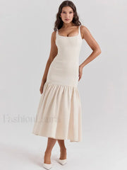 Fishtail Square Collar Midi Dress