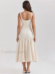 Fishtail Square Collar Midi Dress