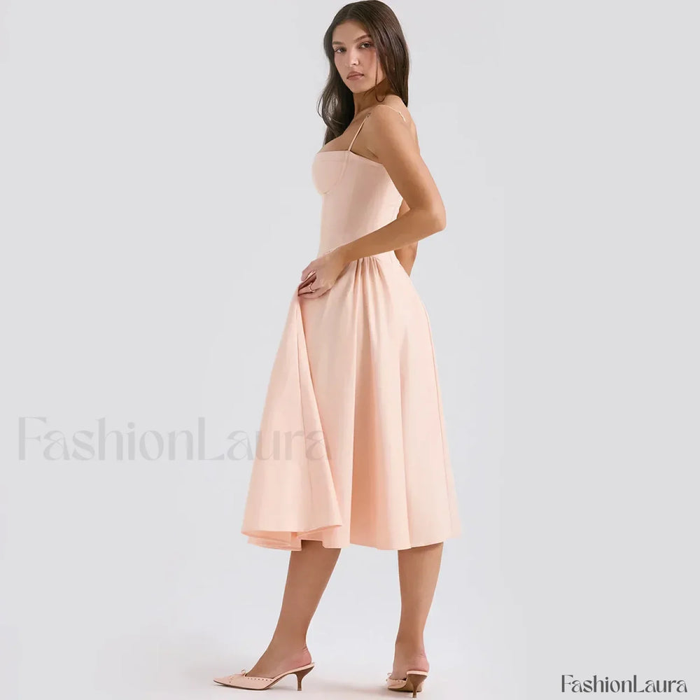 Fit Flare Spaghetti Midi Dress