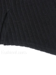 Flare Cuff Graceful Ribbed Knit Top Shirts