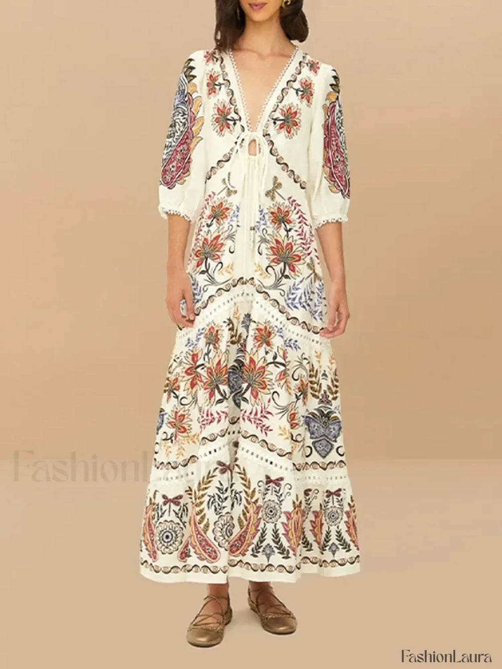 Flax Lantern Sleeve Boho Dress