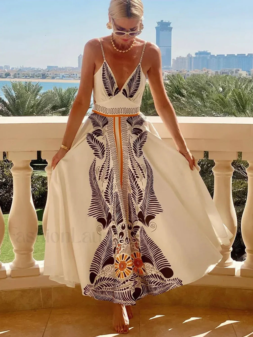 Flax Lantern Sleeve Boho Dress print sling dress / S