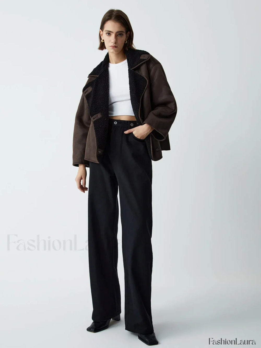 Fleece Lined Shearling Trendy Leather Flight Jacket Fleece Jackets