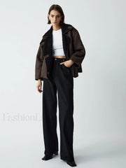 Fleece Lined Shearling Trendy Leather Flight Jacket Fleece Jackets