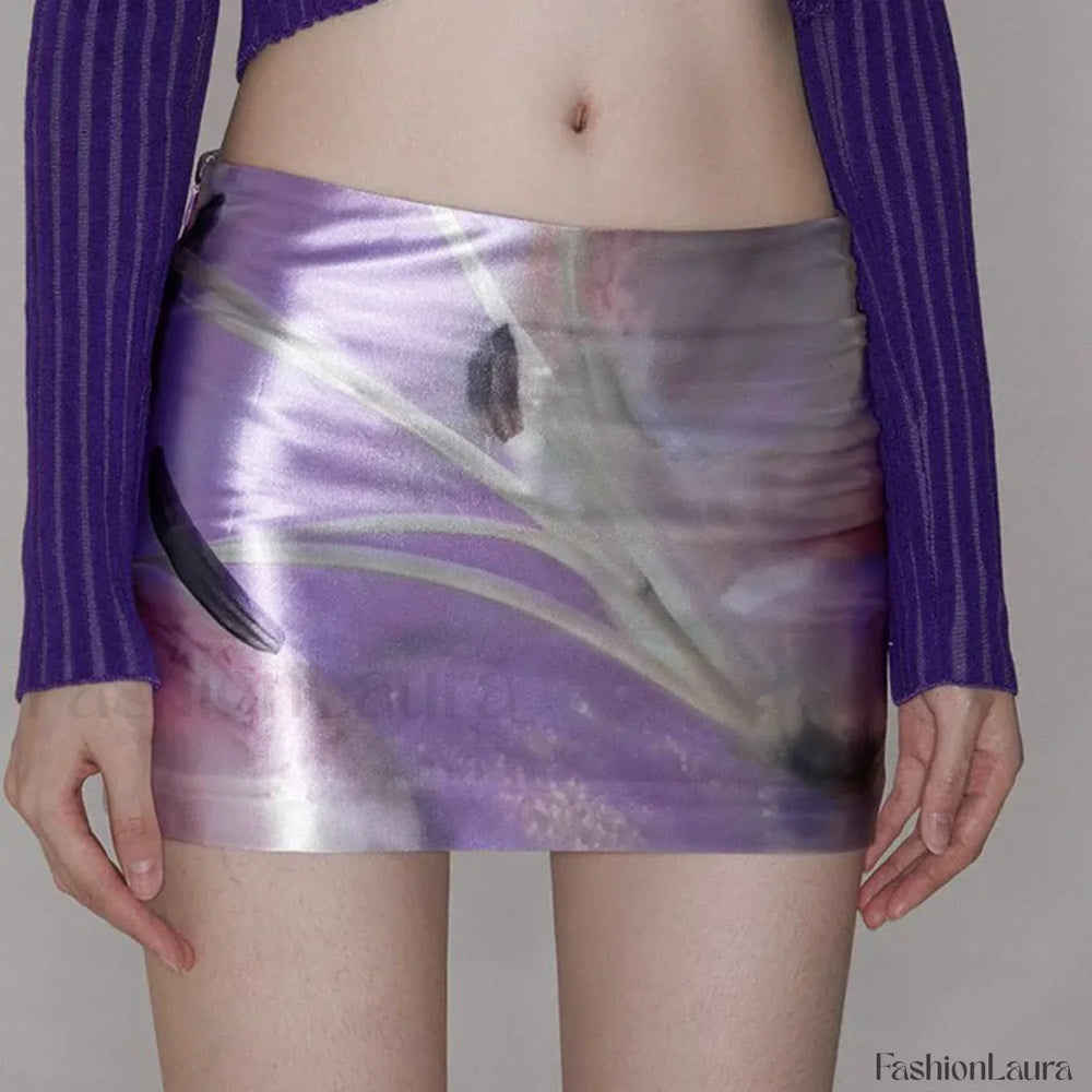 Floral Acetate Fanny Pack Skirt PURPLE / S