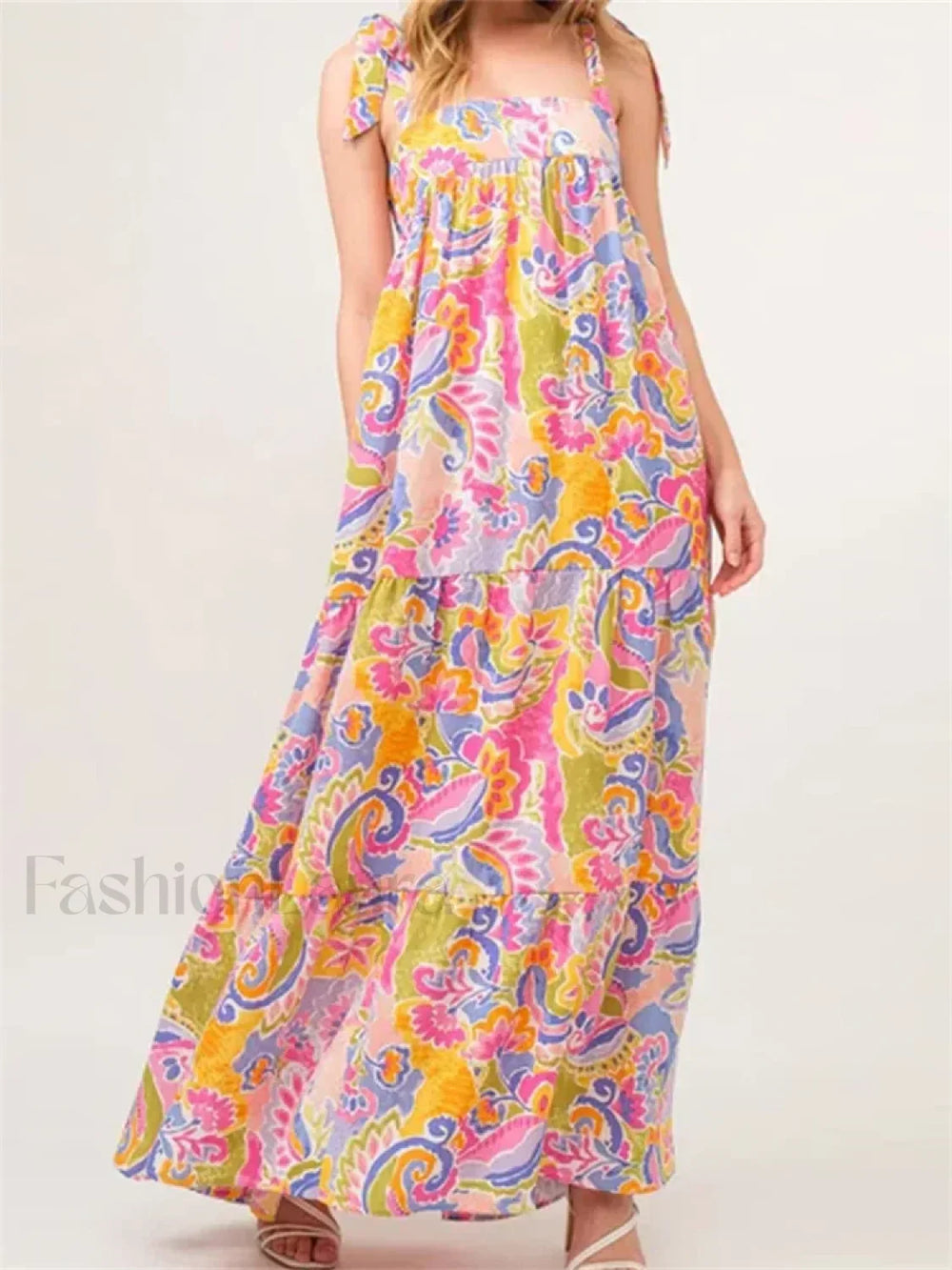 Floral Backless Tie Strap Maxi Dress