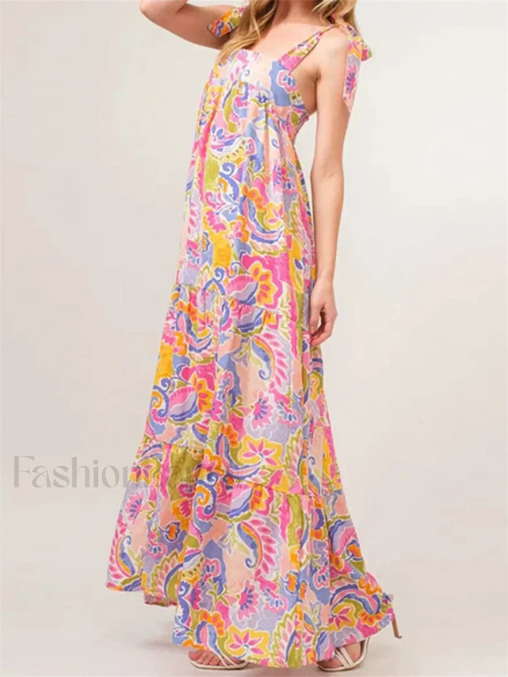 Floral Backless Tie Strap Maxi Dress