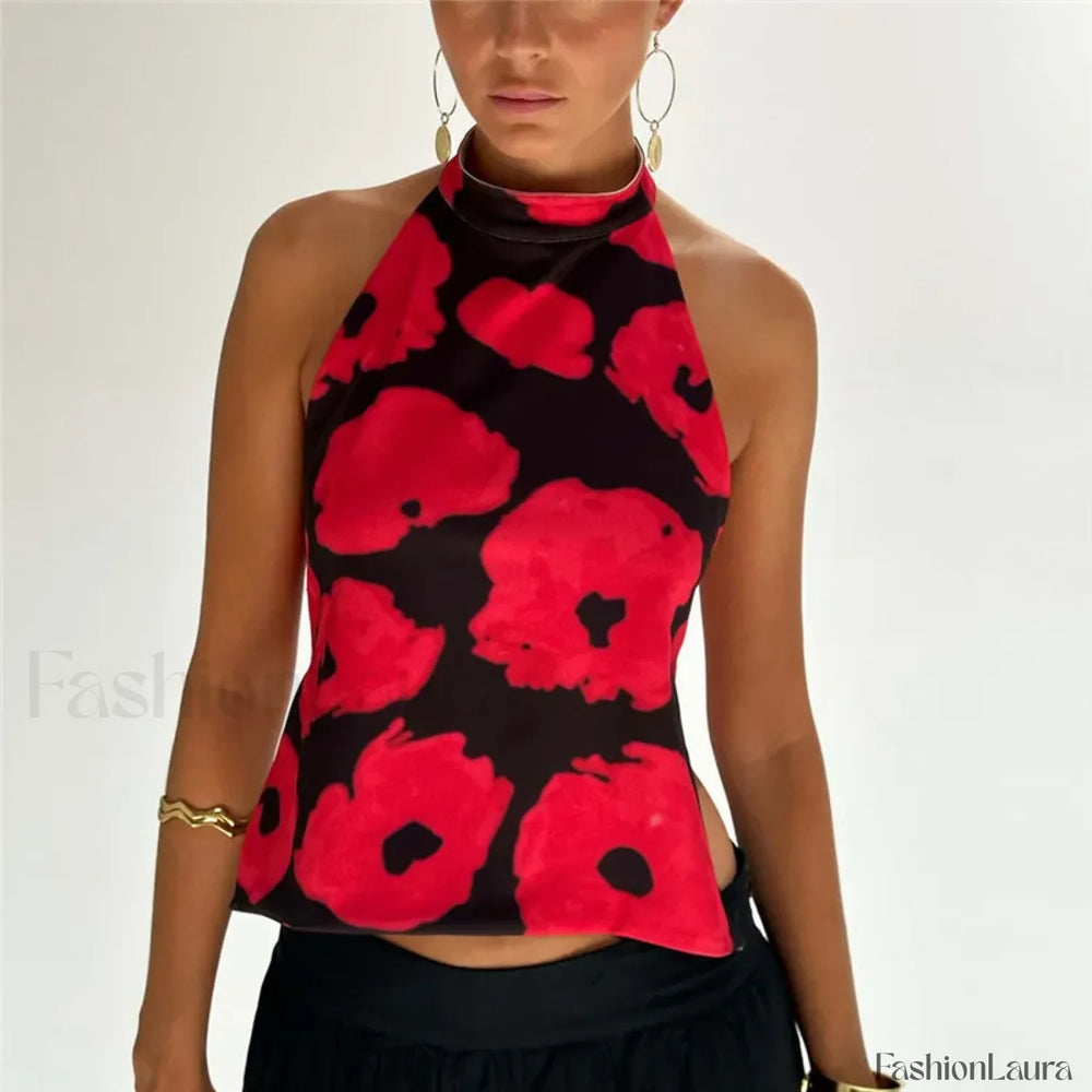 Floral Boho Backless Crop Top BLACK2 / S