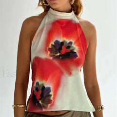 Floral Boho Backless Crop Top WHITE / S