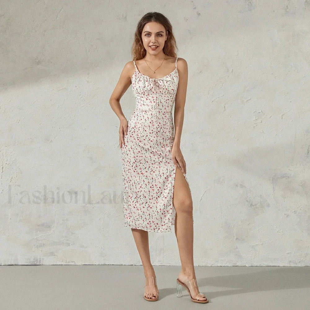 Floral Bustier Slit Midi Dress MULTI / S