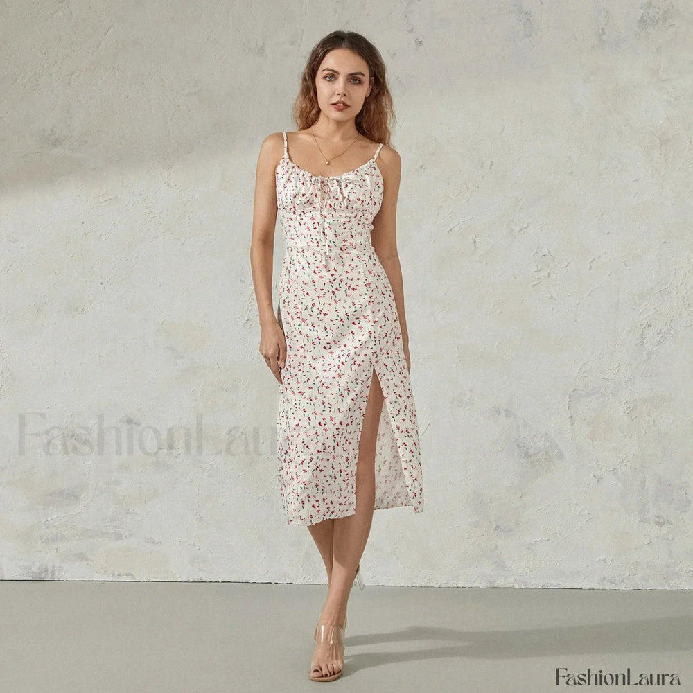 Floral Bustier Slit Midi Dress