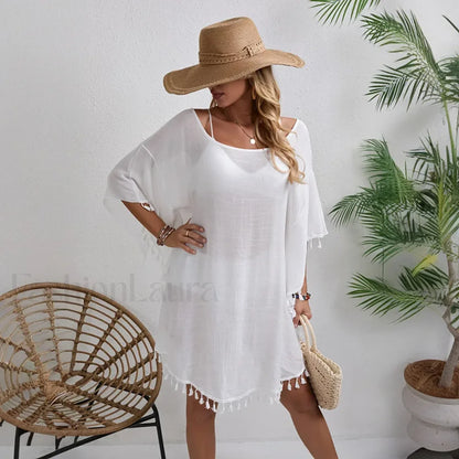 Floral Chiffon Short Sleeve Cover Up WHITE / One Size
