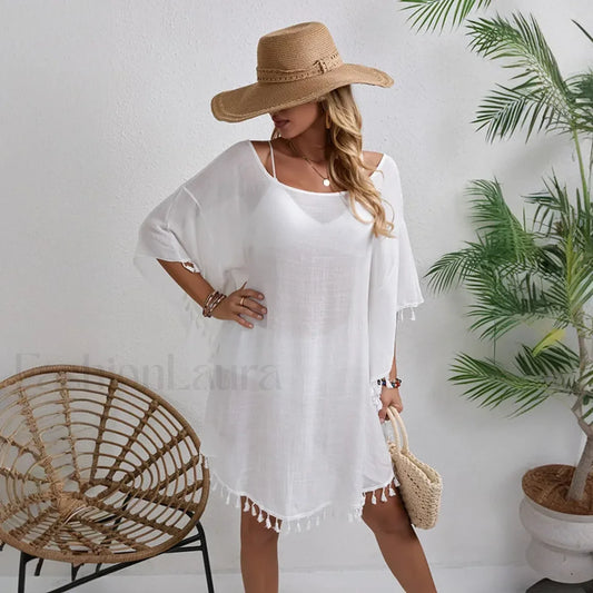 Floral Chiffon Short Sleeve Cover Up WHITE / One Size