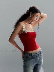 Floral Contrast Trim Bodycon Cami Top Tank Tops & Camis