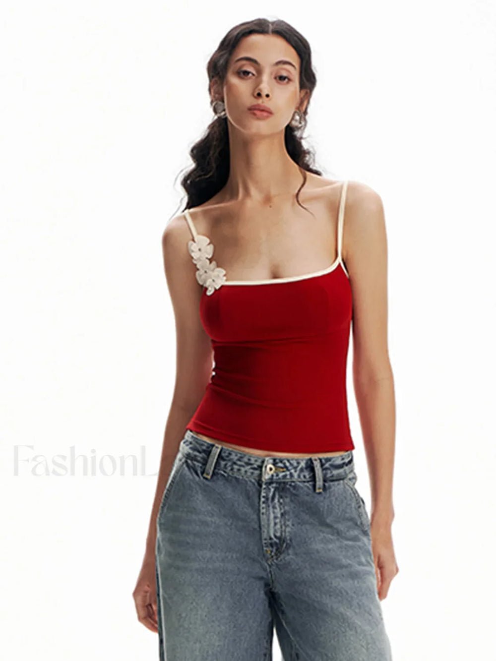 Floral Contrast Trim Bodycon Cami Top Tank Tops & Camis