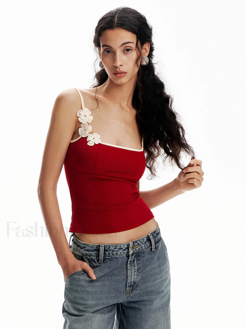 Floral Contrast Trim Bodycon Cami Top Tank Tops & Camis