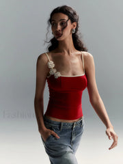 Floral Contrast Trim Bodycon Cami Top Tank Tops & Camis