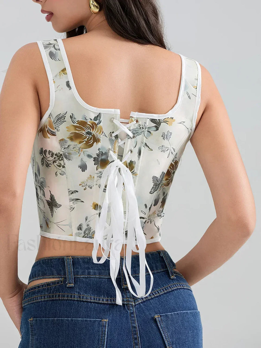Floral Corset Square Neck Crop Top