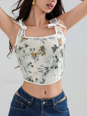 Floral Corset Square Neck Crop Top