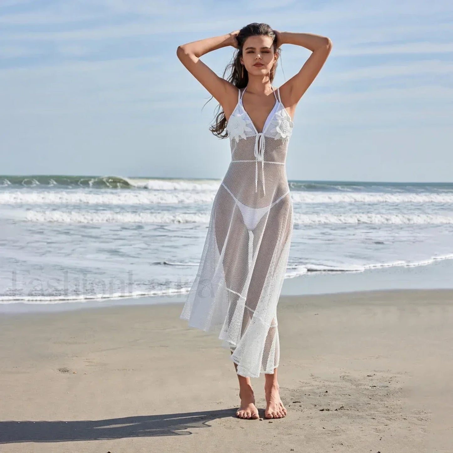 Floral Crochet Maxi Dress Cover Up WHITE / S